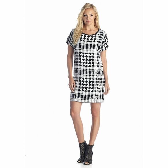 New! MICHAEL KORS Women's Sequin Black White Houndstooth Sequin Party Dress Sm - Picture 2 of 8